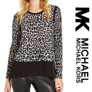 MICHAEL Michael Kors Cheetah Mixed Media Knit Top